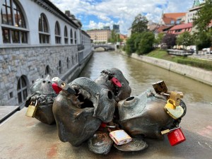 Padlocked sculptures on Butchers’ Bridge symbolize Ljubljana's old markets.