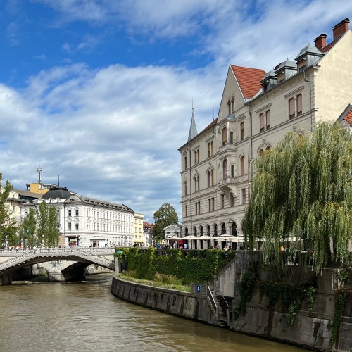 Picturesque Ljubljana in Slovenia has many interesting statues and beautiful bridges.