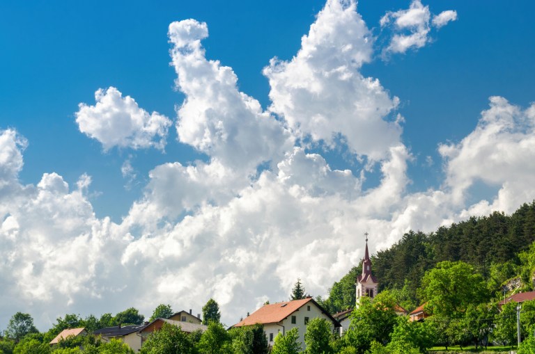 Slovenia's countryside is dotted with villages with red rooftops and church steeples.