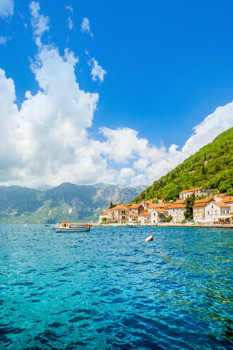 The historic town of Perast, Montenegro, on the Bay of Kotor.